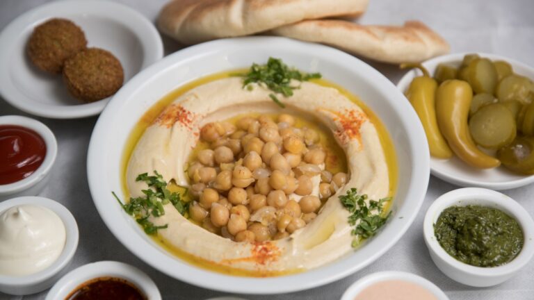 Cap: A plate of hummus at the Hummus Ha'Giva in the French Hill neighborhood of Jerusalem. Photo by Nati Shohat/FLASH90