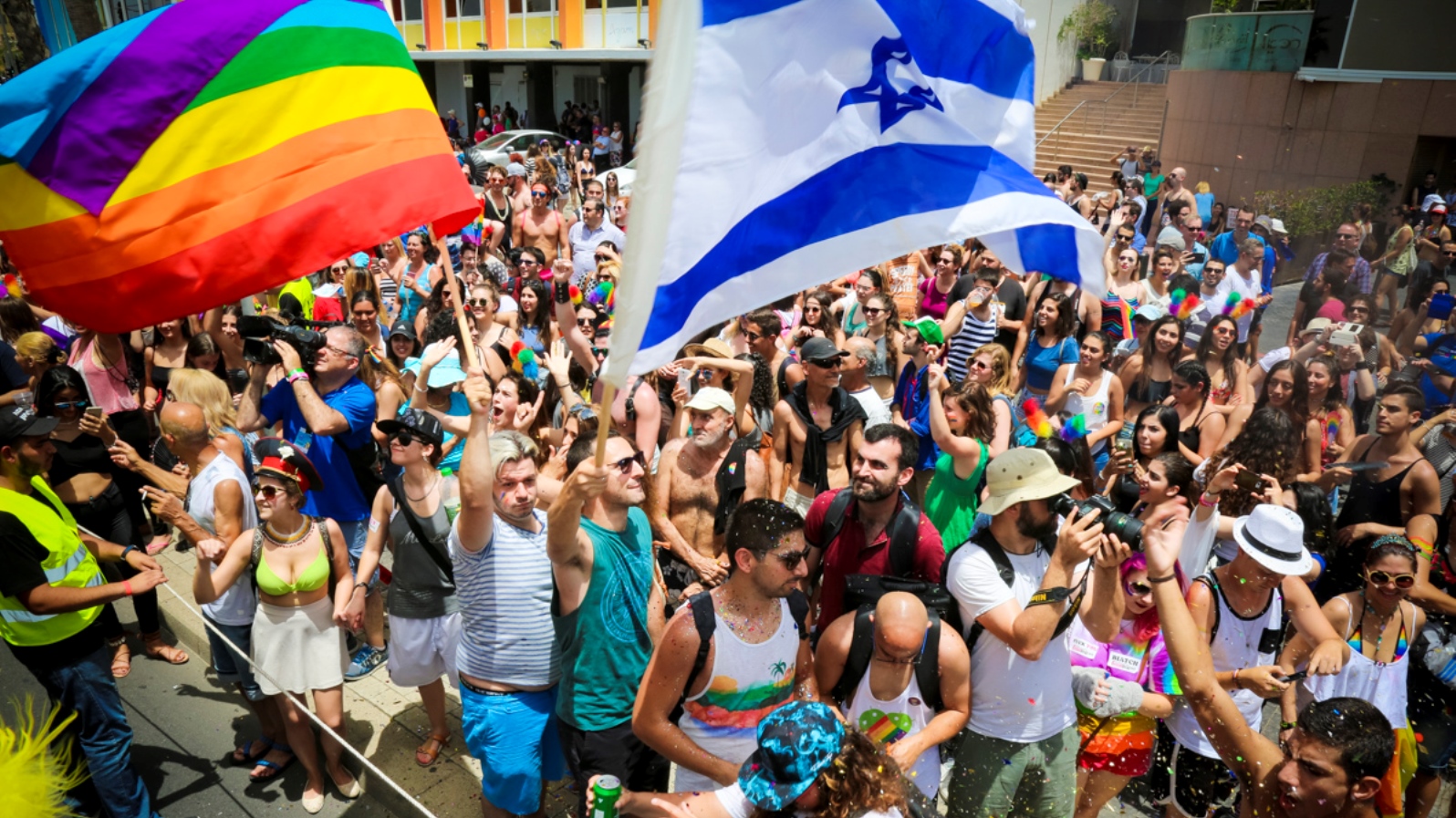 Israeli and gay pride at the 2016 Pride Parade in Tel Aviv. Photo by Guy Yechiely