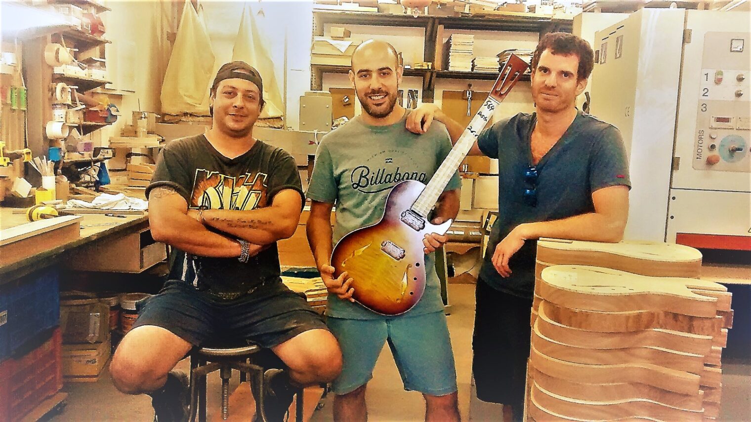 The B&G Guitars team, from left, Eliran Barashi, Yotam Goldstein and Avi Goldfinger. Photo by Anav Silverman