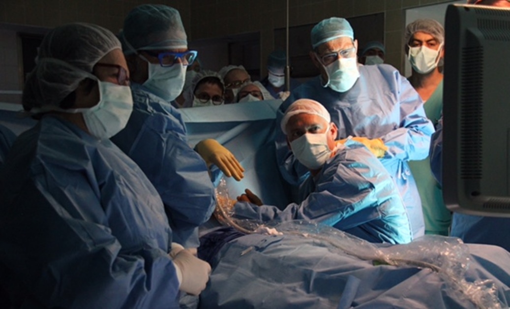 Hadassah Medical Center physicians performing in-utero heart surgery on July 4, 2017. Photo: courtesy