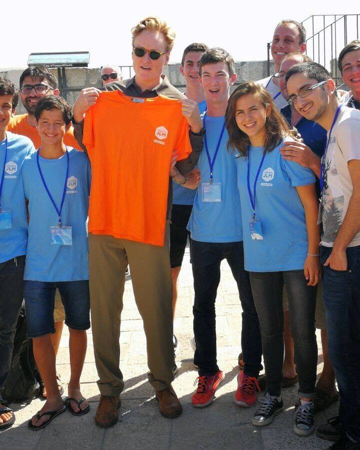 Conan Oâ€™Brien makes a surprise visit to the Tomorrow JLM teen hackathon at the Tower of David Museum, August 28, 2017. Photo: courtesy