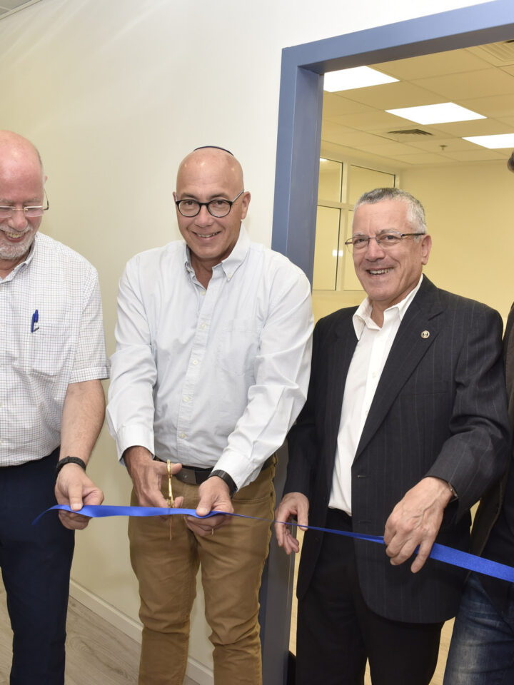 Dedication of the joint Center at the Faculty of Industrial Engineering and Management at Technion. Left to right: Prof. Avishai Mandelbaum, Avi Kochva, Prof. Boaz Golany and Noam Zeigerson. Photo by Sharon Tzur, Office of the Spokesperson, Technion