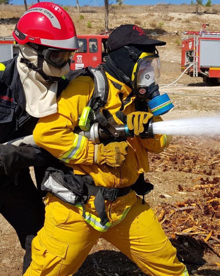 Firefighters participating in a joint Middle East Forest Fires drill in Israel, October 25, 2017. Photo courtesy of Israel Firefighting and Rescue Authority