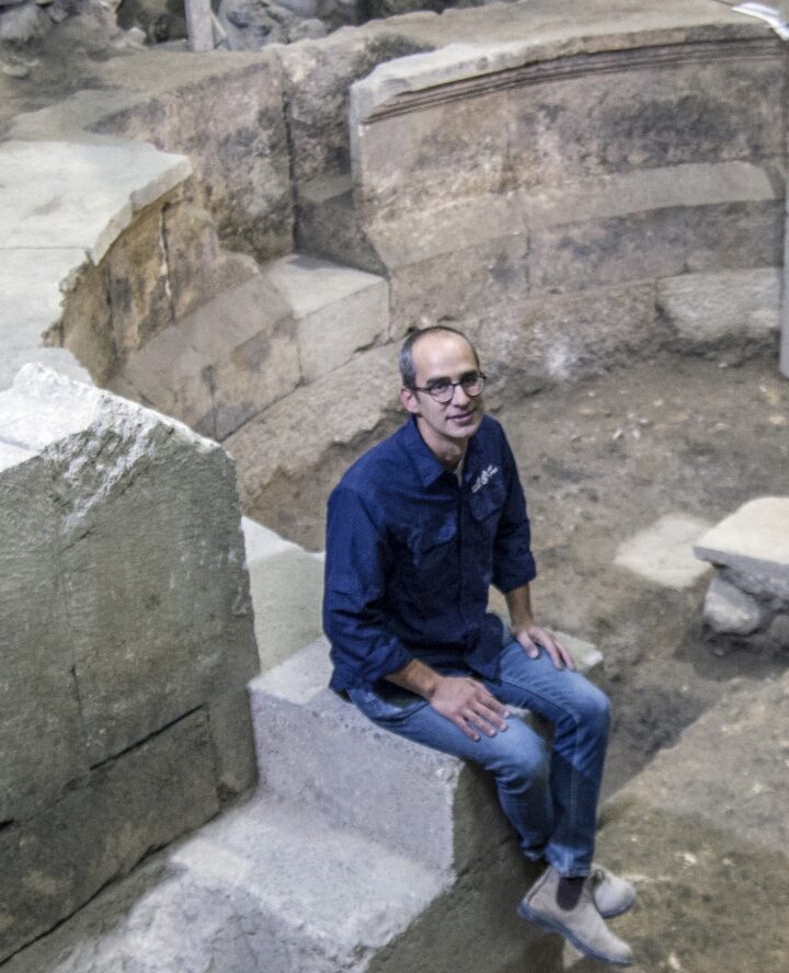 Archeologist Joe Uziel in the newly discovered Roman theater near the Western Wall. Photo courtesy of Israel Antiquities Authority