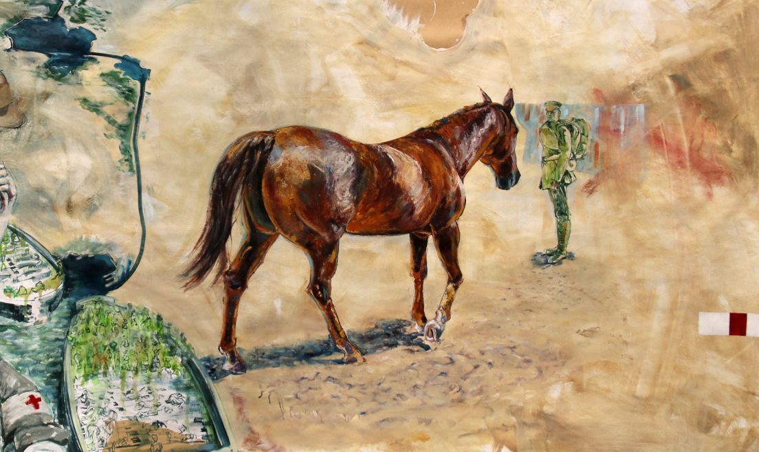 A detail from the series Sand in the Apricot Jam by Rebecca Holden. The picture portrays the moment a soldier and his mount reunite in the desert after being separated after Gallipoli. Courtesy of the artist. 