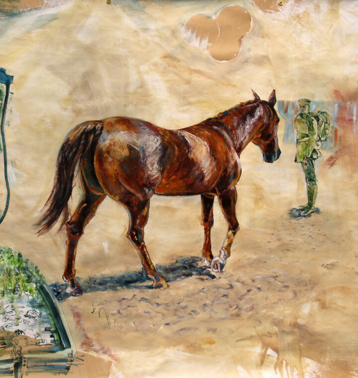 A detail from the series Sand in the Apricot Jam by Rebecca Holden. The picture portrays the moment a soldier and his mount reunite in the desert after being separated after Gallipoli. Courtesy of the artist.Â 