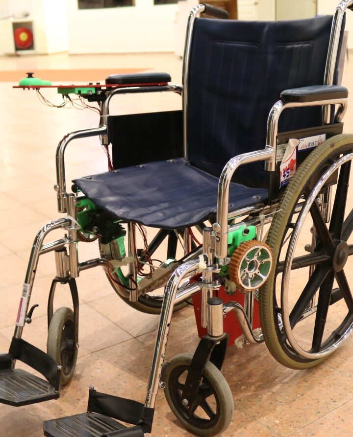 3D-printed kit attaches to standard wheelchair to make it electronic. Photo by Roee Bar-Yadin