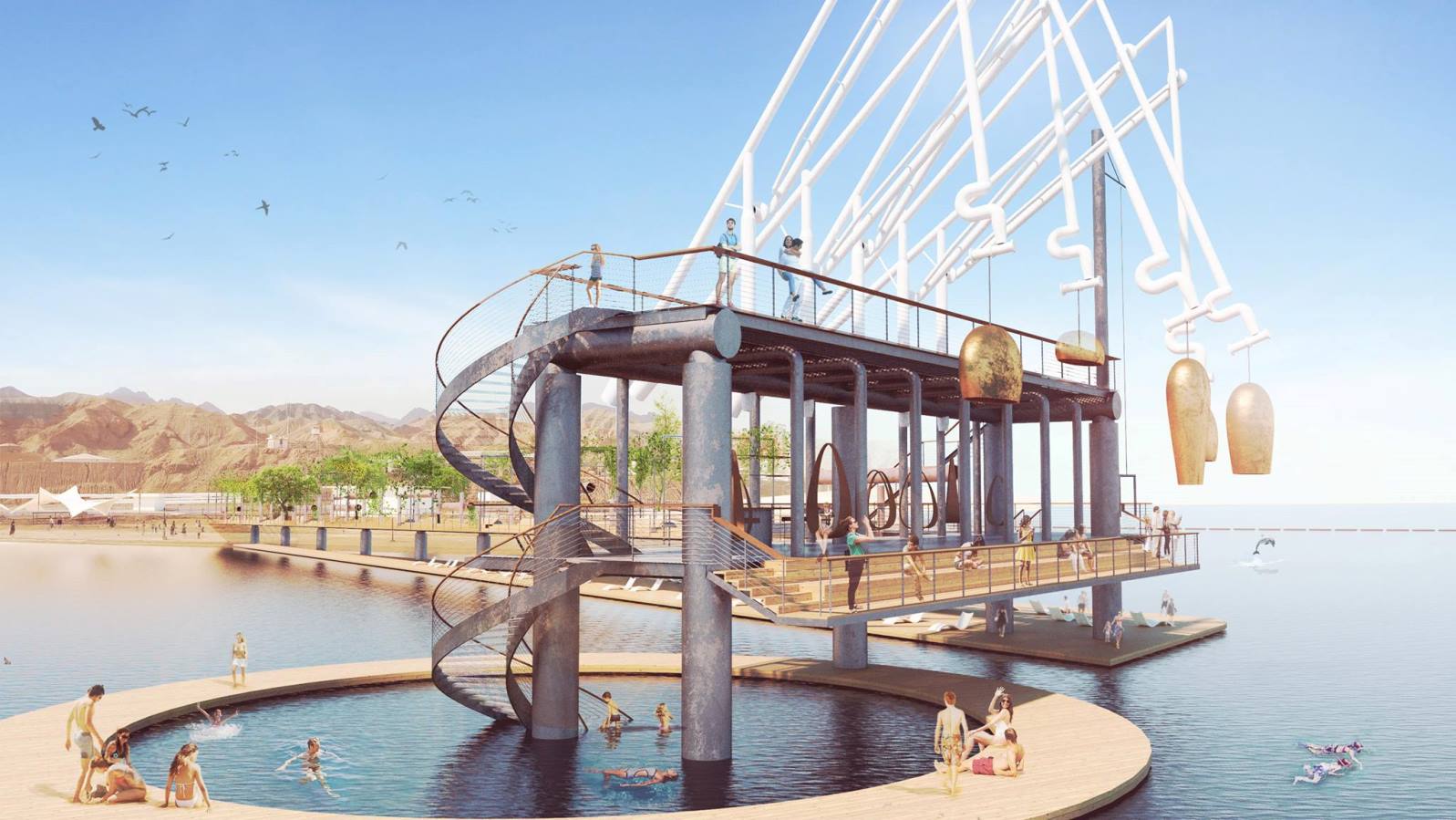 A simulation of the environmental pier planned for the newly public strip of beach in Eilat. Photo courtesy of Eilat Municipality