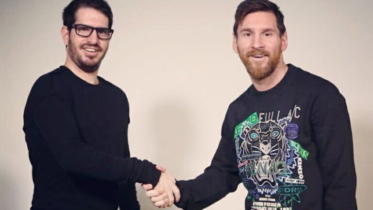 Sirin Labs co-CEO Moshe Hogeg, left, with soccer star Lionel Messi. Photo via Facebook