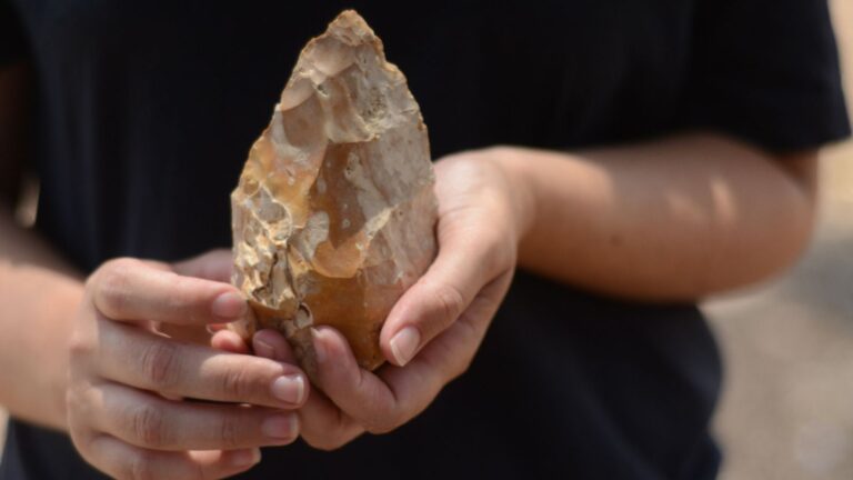 A prehistoric hand axe found in Israel. Photo by Samuel Magal/Israel Antiquities Authority
