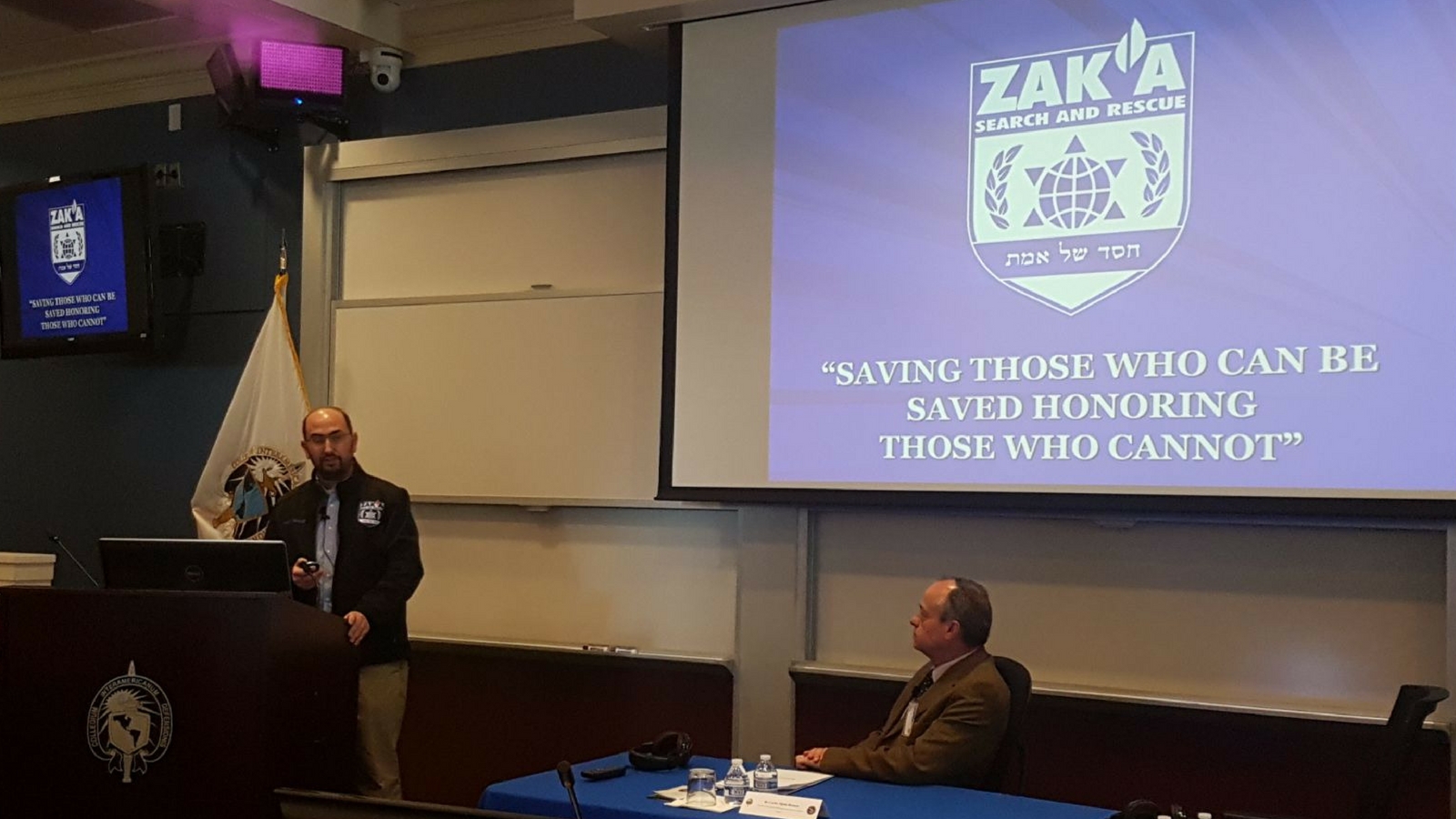 ZAKA International Rescue Unit Chief Officer Mati Goldstein speaking at the Inter-American Defense College seminar in Washington, DC, January 2018. Photo: courtesy