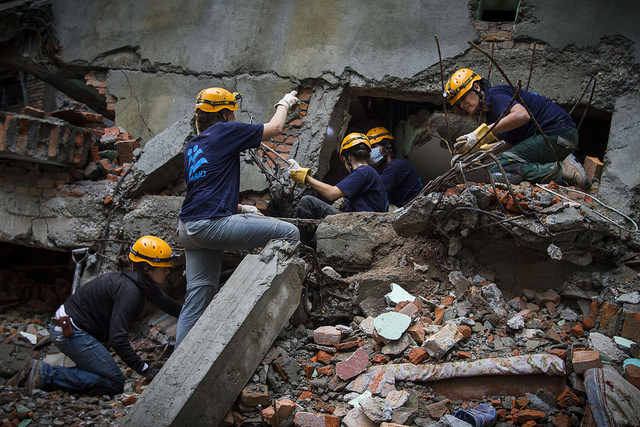A search and rescue crew from IsraAID in action after the earthquake in Nepal in 2015. Photo courtesy Mickey Noam-Alon, IsraAID