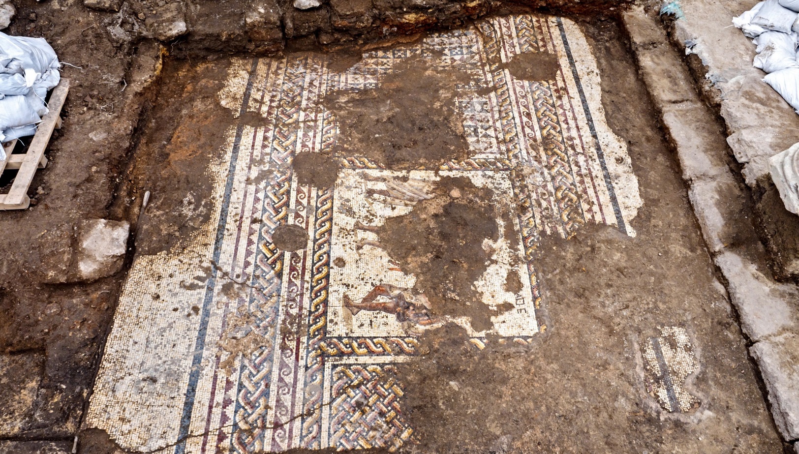 The mosaic uncovered in Caesarea. Photo by Assaf Peretz/Israel Antiquities Authority