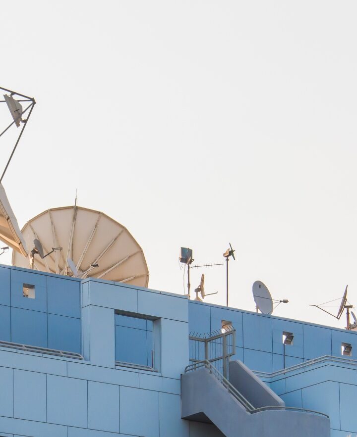 Satellite dishes above Gilat Satellite Networksâ€™ Petach Tikva corporate headquarters. Photo via Shutterstock.com