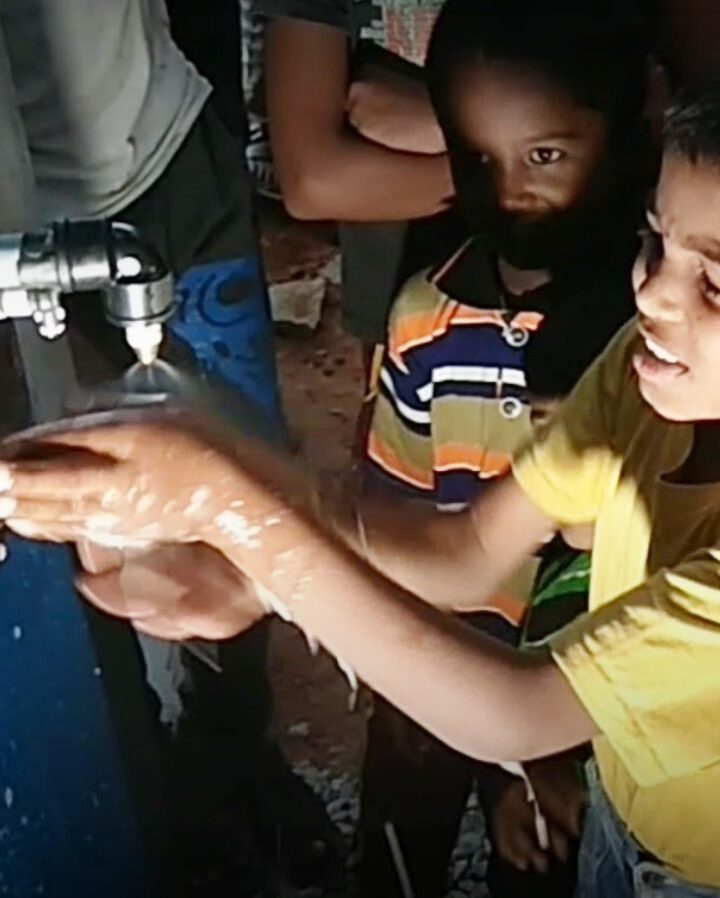 Children in Bagepalli, India, using a Soapy Station. Photo: courtesy