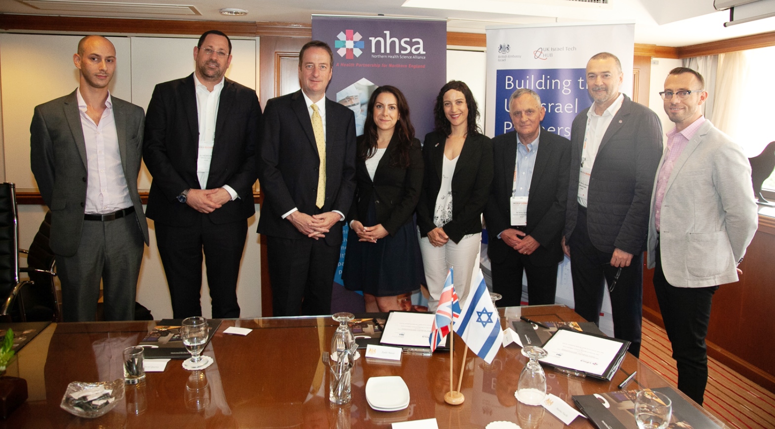 British and Israeli officials at the signing of an MoU between the Northern Health Science Alliance of England and the UK Israel Tech Hub, May 16, 2018. Photo by Alexander Elman