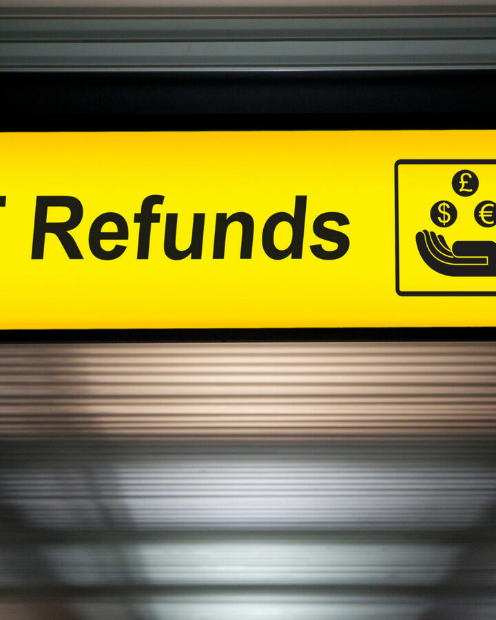 VAT refund sign in terminal at airport. Photo via shutterstock.com