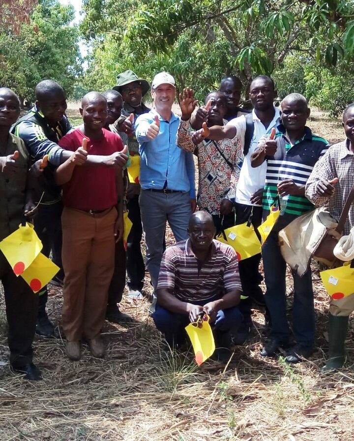 Biofeed’s Nimrod Israely with the University of Kara team after deploying the first mango orchard in Togo. Photo: courtesy