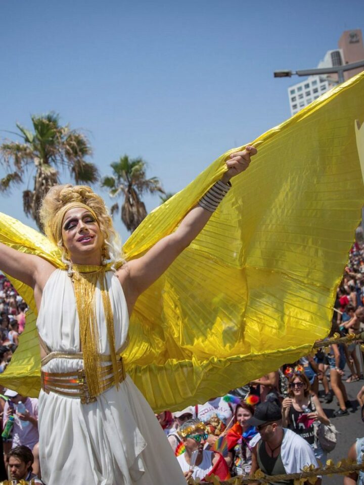 A drag queen takes part in the annual Pride Parade in Tel Aviv, June 8, 2018. Photo by Miriam Alster/FLASH90