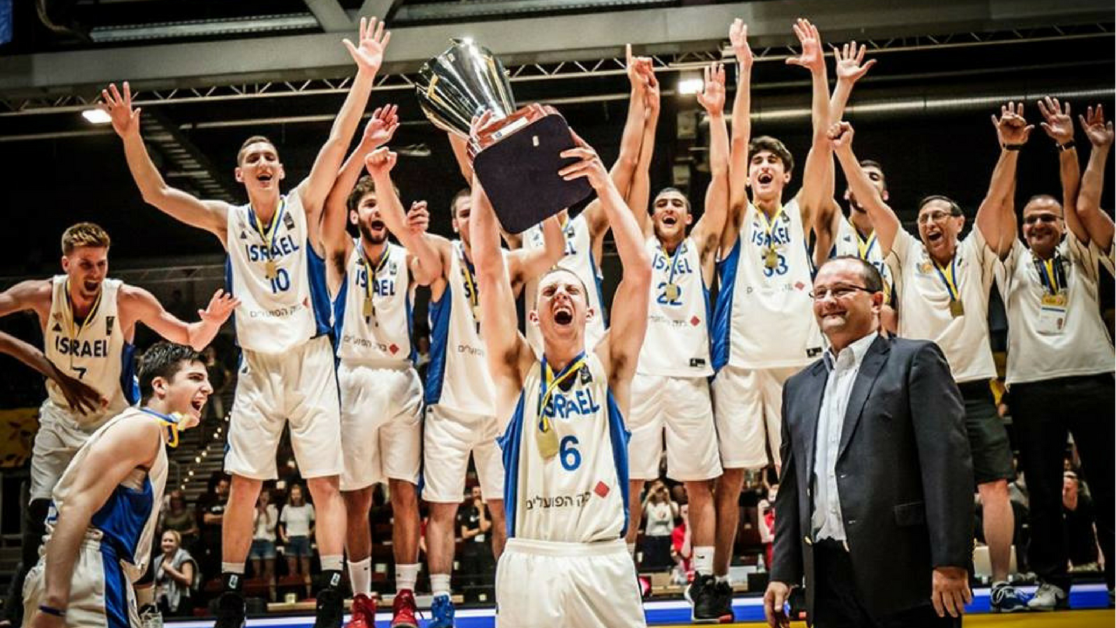 Members of the Israeli under-20 basketball team at the European finals, which they won 80-66 over Croatia. Photo via Facebook