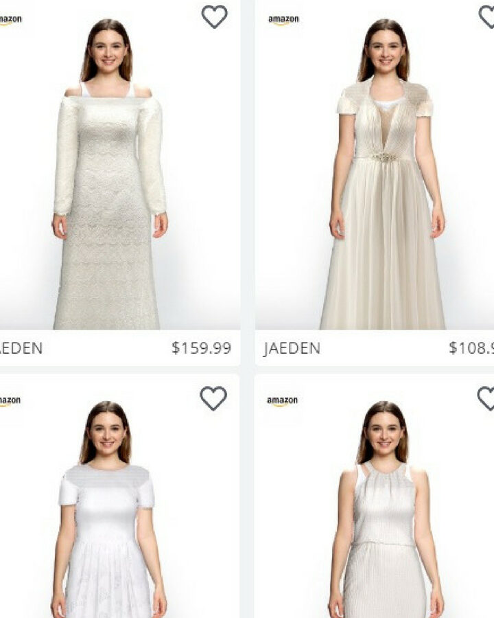 A collection of bridal gowns available for virtual try on in the Zeekit app. Photo courtesy