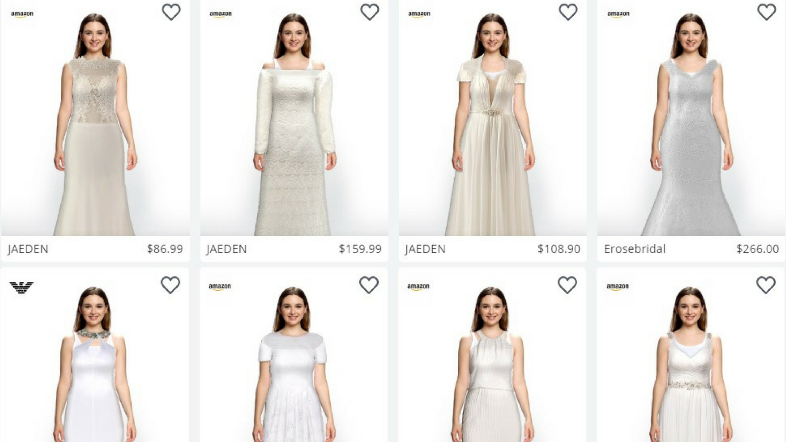 A collection of bridal gowns available for virtual try on in the Zeekit app. Photo courtesy