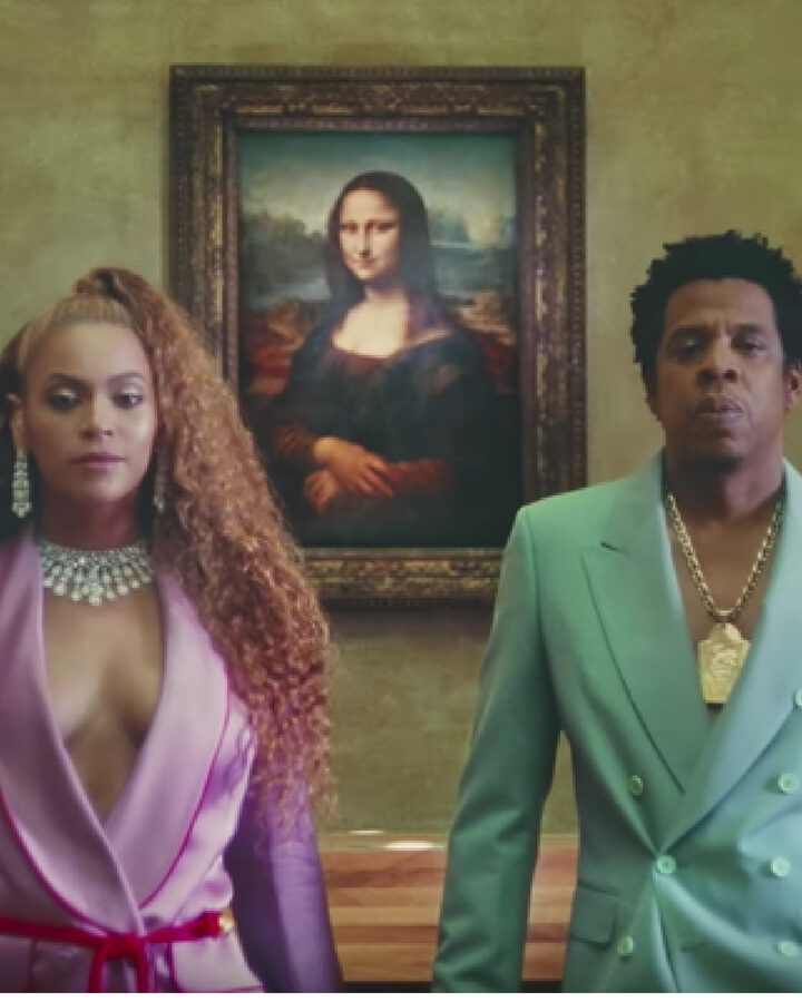 A screenshot from Beyoncé and Jay-Z “Apes**t” video, produced by Natan Schottenfels.