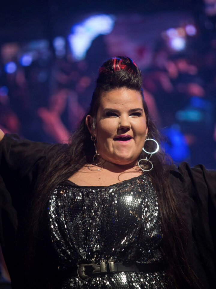 Netta Barzilai performs at Rabin Square in Tel Aviv on May 14, 2018. Photo by Hadas Parush/Flash90
