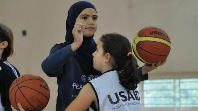 PeacePlayers Middle East members spend time practicing basketball and teambuilding skills. Photo: courtesy