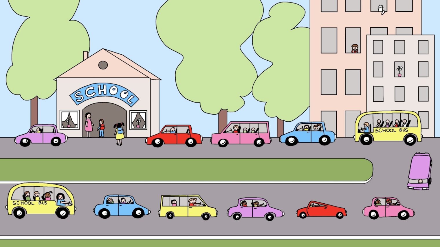 School carpooling illustration by Lena Bely/Shutterstock.com