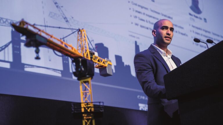 IntSite cofounder Tzach Ram-On speaking at the International Tower Crane Conference in London. Photo: courtesy