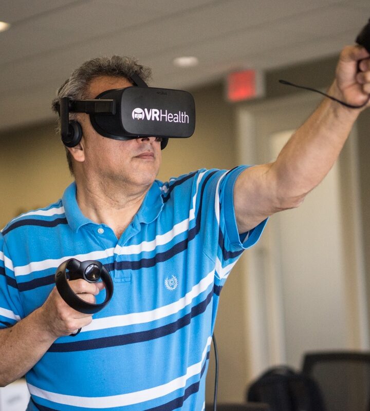 A patient using VRHealth software with an Oculus Rift headset. Photo: courtesy