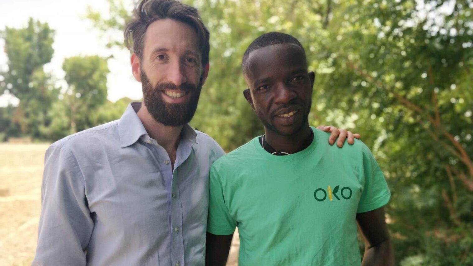 OKO founder Simon Schwall with a farmer in Mali. Photo: courtesy