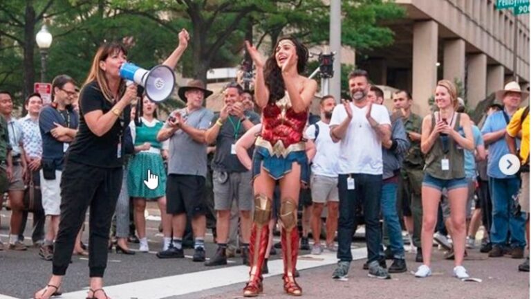 “Wonder Woman” Gal Gadot celebrating with director Patty Jenkins and crew members. Photo via Instagram
