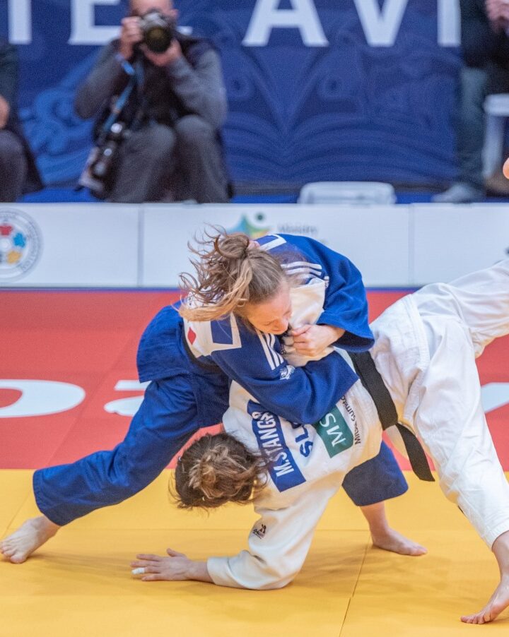 Israeli judoka Shira Rishony, left, bested a Ukrainian opponent for the gold medal in the under-48 kilo womenâ€™s category of the IJF Grand Prix in Tel Aviv, January 24-26, 2019. Photo by Yahav Gamliel/Flash90