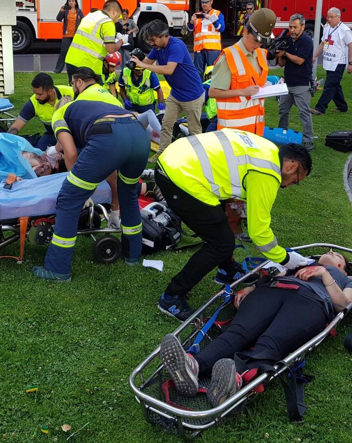 Rescue personnel treating the wounded in a MDA simulation of a mass-casualty event in Chile. Photo courtesy of Magen David Adom