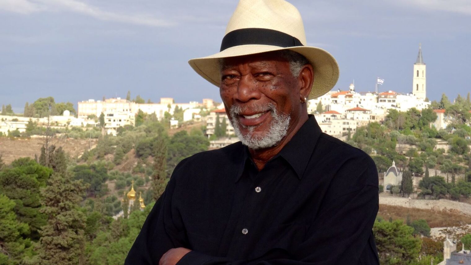 Morgan Freeman in Jerusalem during filming for “The Story of God.” Photo via Facebook