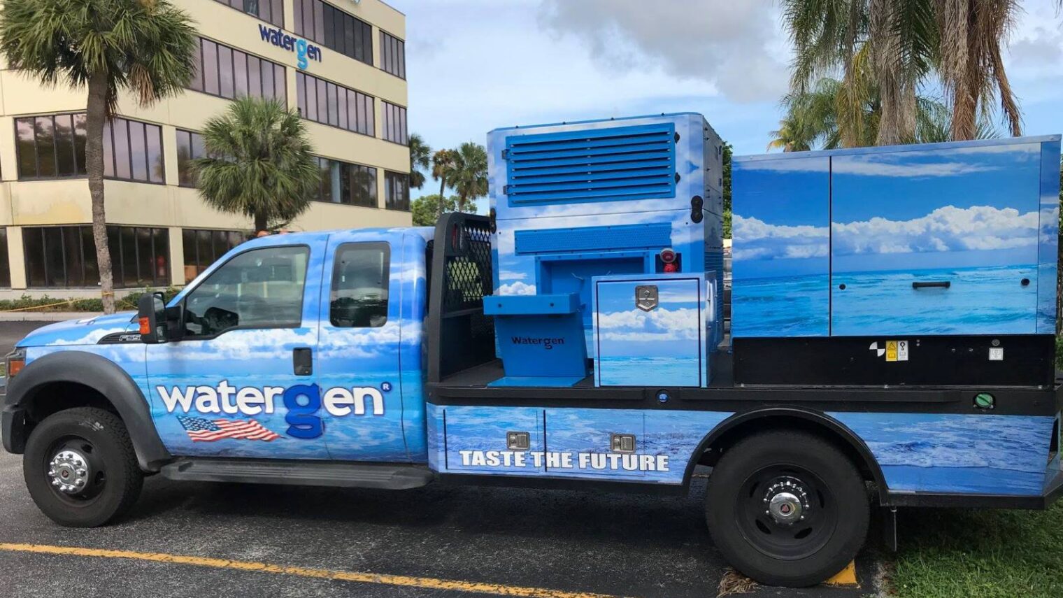 Watergen USA built an emergency response vehicle to take GEN-350 atmospheric water generators to disaster zones to provide drinking water from air. Photo: courtesy
