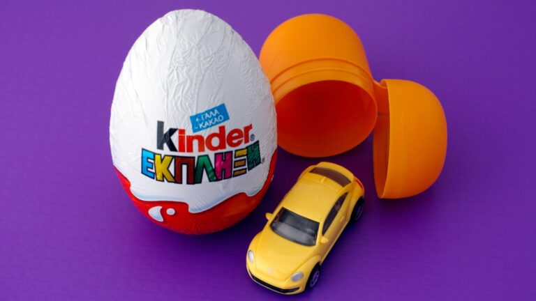 Kinder Surprise Eggs, featuring a toy capsule inside, are sold worldwide. This one is from Greece. Photo by Ekaterina Minaeva via shutterstock.com