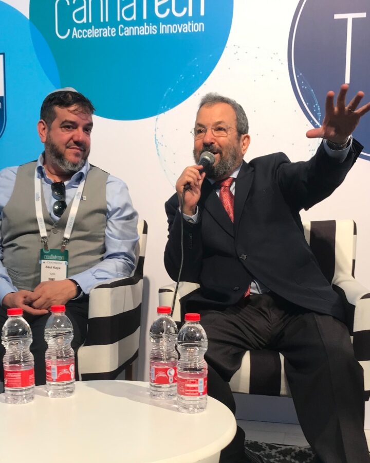 From left, medical cannabis user Rylie Maedler, CannaTech CEO Saul Kaye, Canndoc/Intercure Chairman Ehud Barak, and Alvit Pharma CEO Yona Levy at CannaTech 2019. Photo by Kam Global Strategies