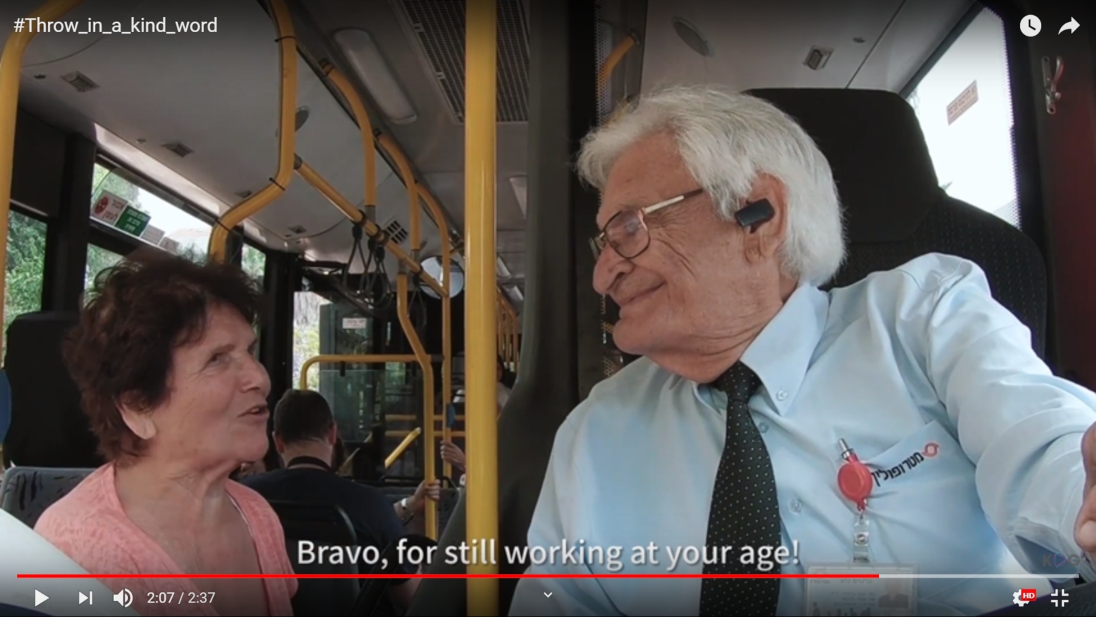 A passenger thanks Metropoline bus driver Armando Segev. Screenshot from Webby Award-winning video