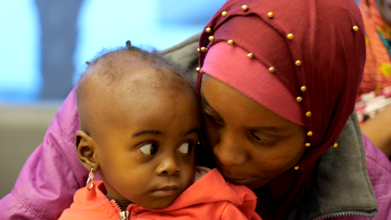 Balkis Makame Haji and her daughter Fatma arrive in Israel with Save a Child's Heart. Photo by Gil Naor