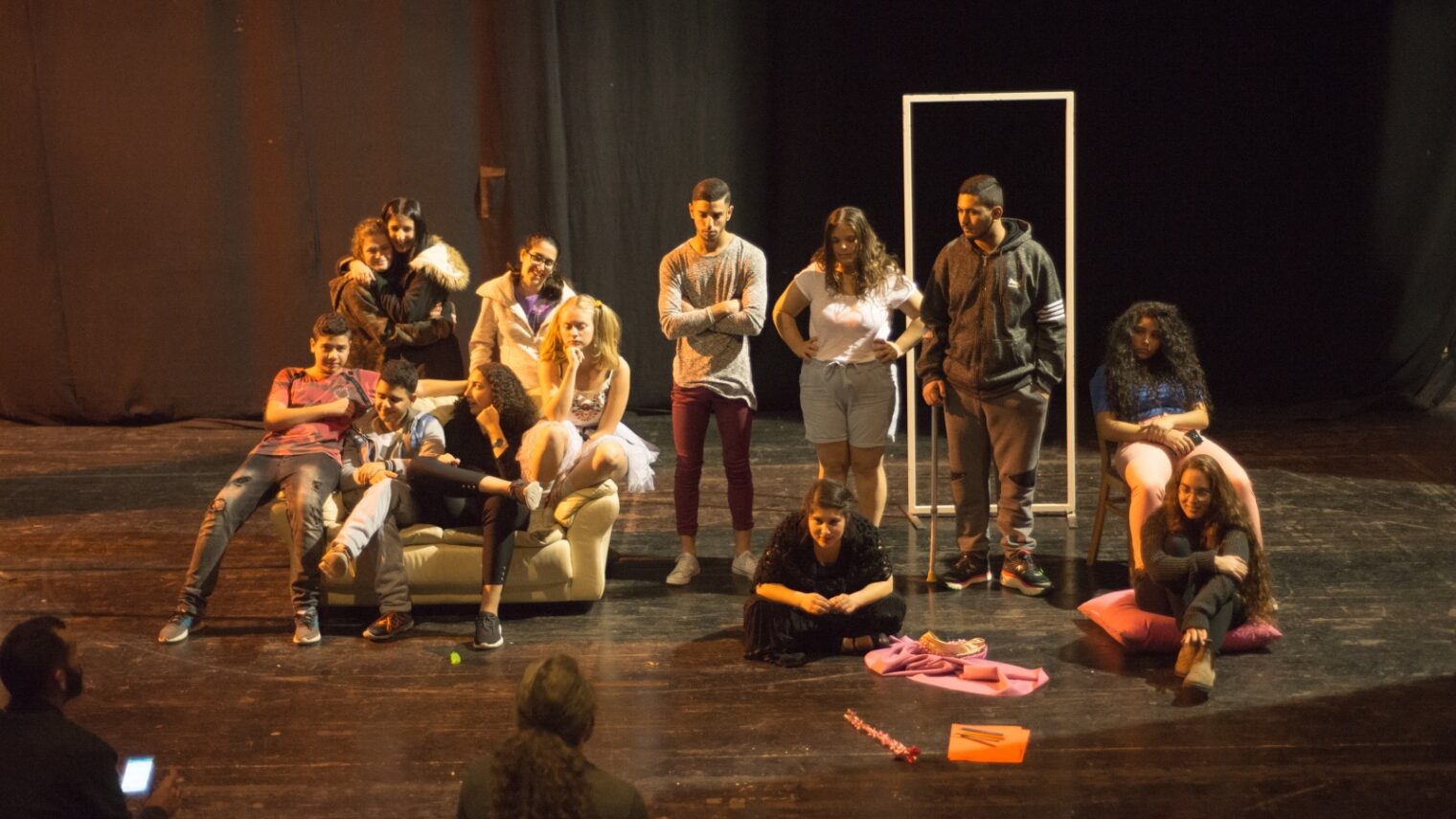Youth onstage at the Etty Hillesum Youth Theater in Jaffa. Photo by Dan Yosefi