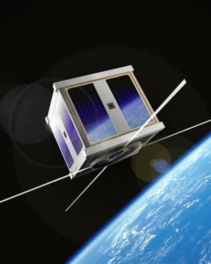 3D rendering of a CubeSat over Earth. Illustration courtesy of Aalborg University