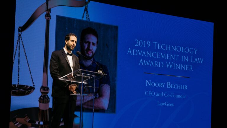 LawGeex CEO Noory Bechor receiving the Burton Award in Washington, DC. Photo: courtesy