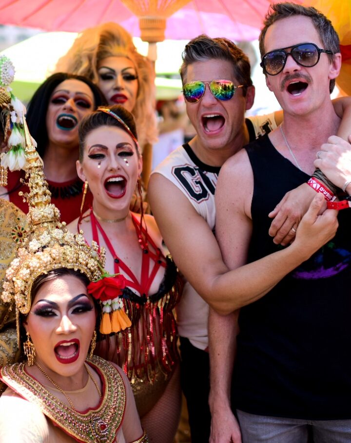 American actor Neil Patrick Harris (in black) celebrates at the Pride Parade in Tel Aviv on June 14, 2019. Photo by Tomer Neuberg/Flash90