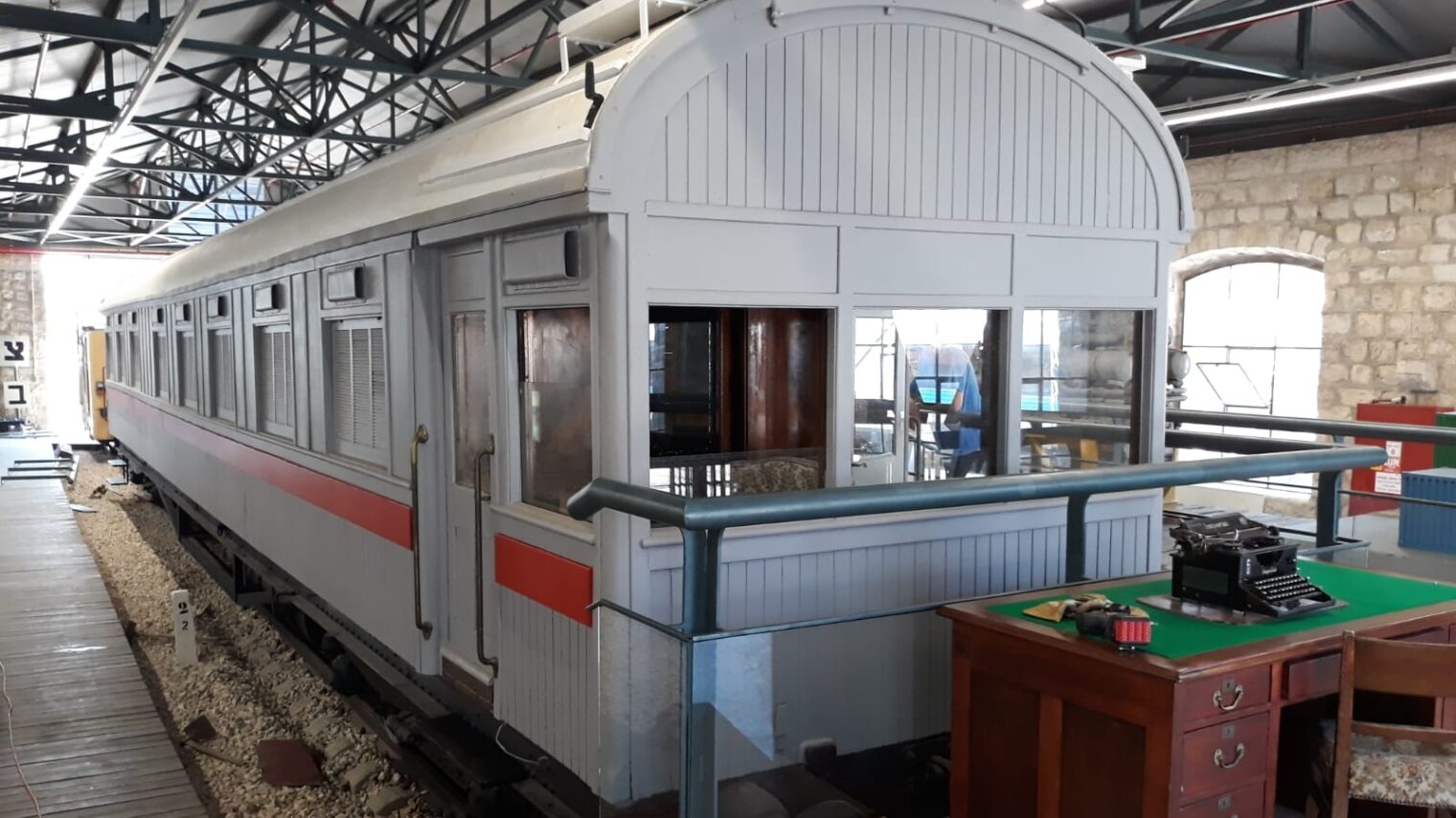 The restored Car 98. For five decades, the luxury saloon carriage traveled throughout the Middle East carrying dignitaries. Photo courtesy of Israel Railways Museum