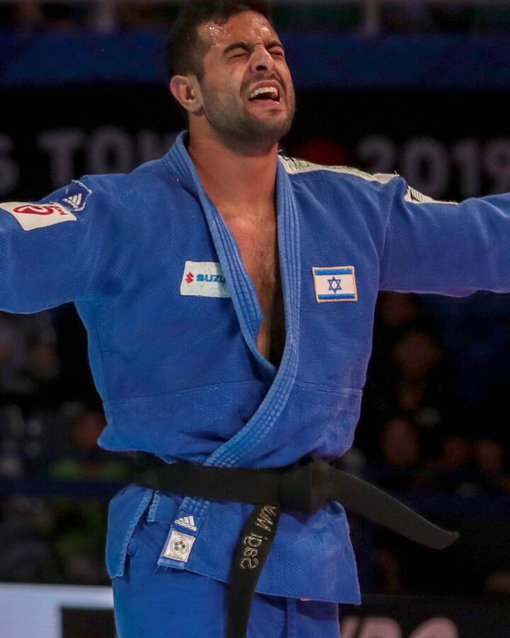 Israeli judoka Sagi Muki reacting to winning his final match in the 2019 World Judo Championships in Tokyo. Photo by Marina Mayorova