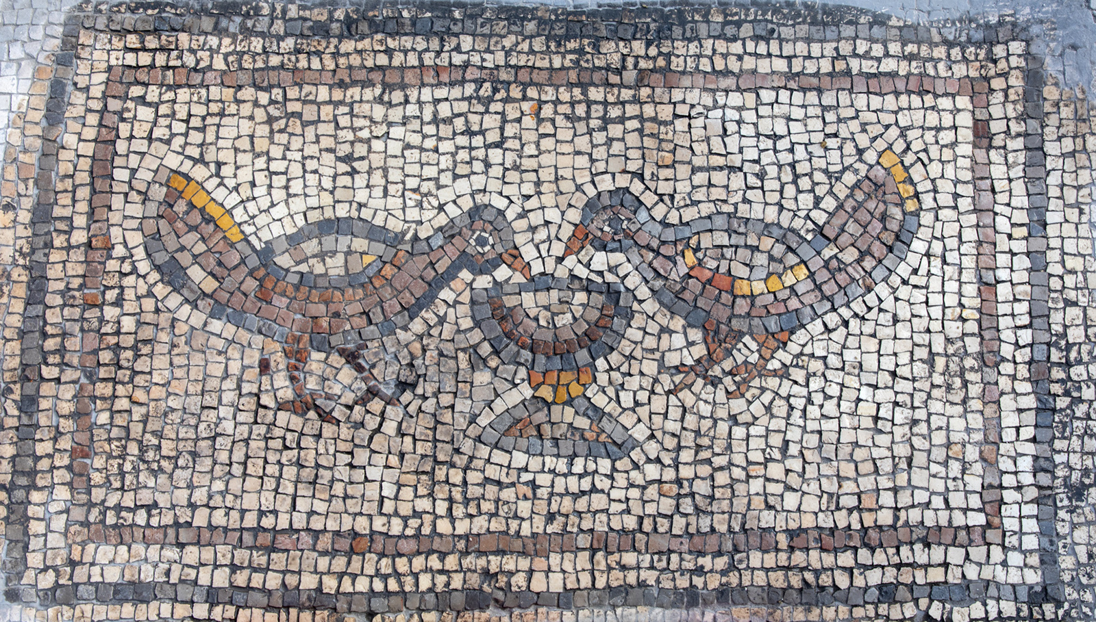 Hippos mosaic detail: birds drinking from a goblet of wine. Photo by Michael Eisenberg