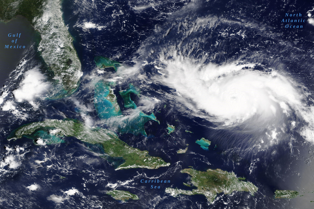 Hurricane Dorian pummels the Bahamas.  Image via Shutterstock, with elements from NASA